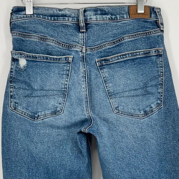 American Eagle Women's '90s Straight Jeans Size 4 Blue Distressed Patched - Picture 4 of 12